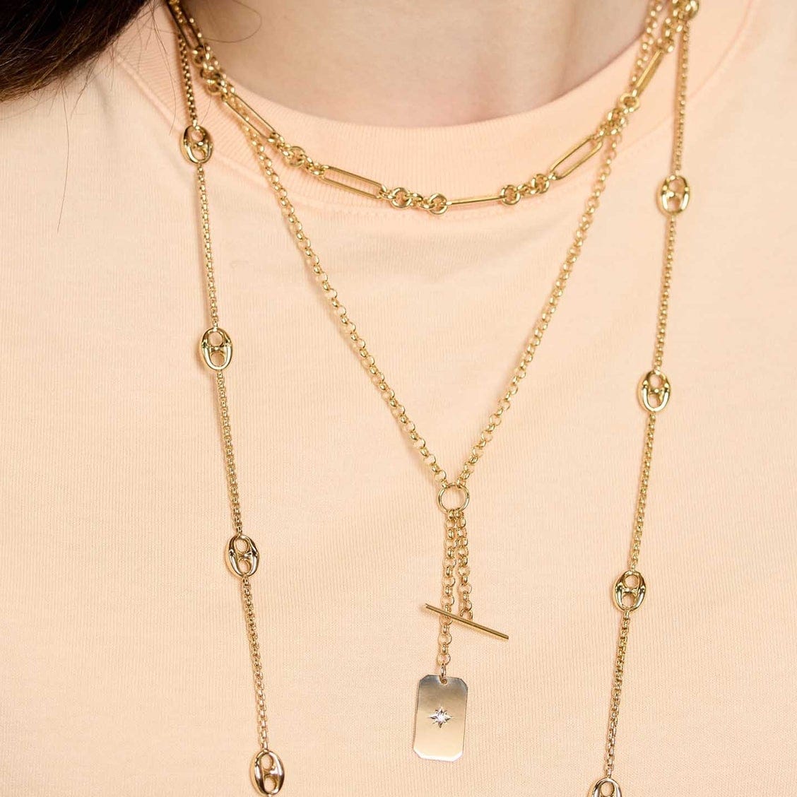 NKL-14K 14k Gold Large Mixed Paperclip & Rolo Chain 18" Necklace