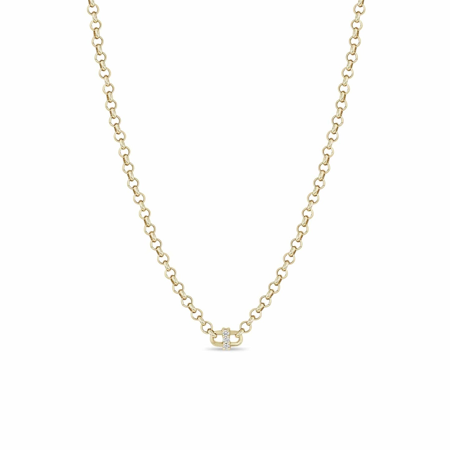 NKL-14K 14k Gold Medium Rolo Necklace with Center Link & Diamonds