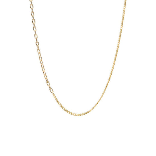 NKL-14K 14k Gold Mixed XS Curb & Small Square Oval Link Chain Necklace