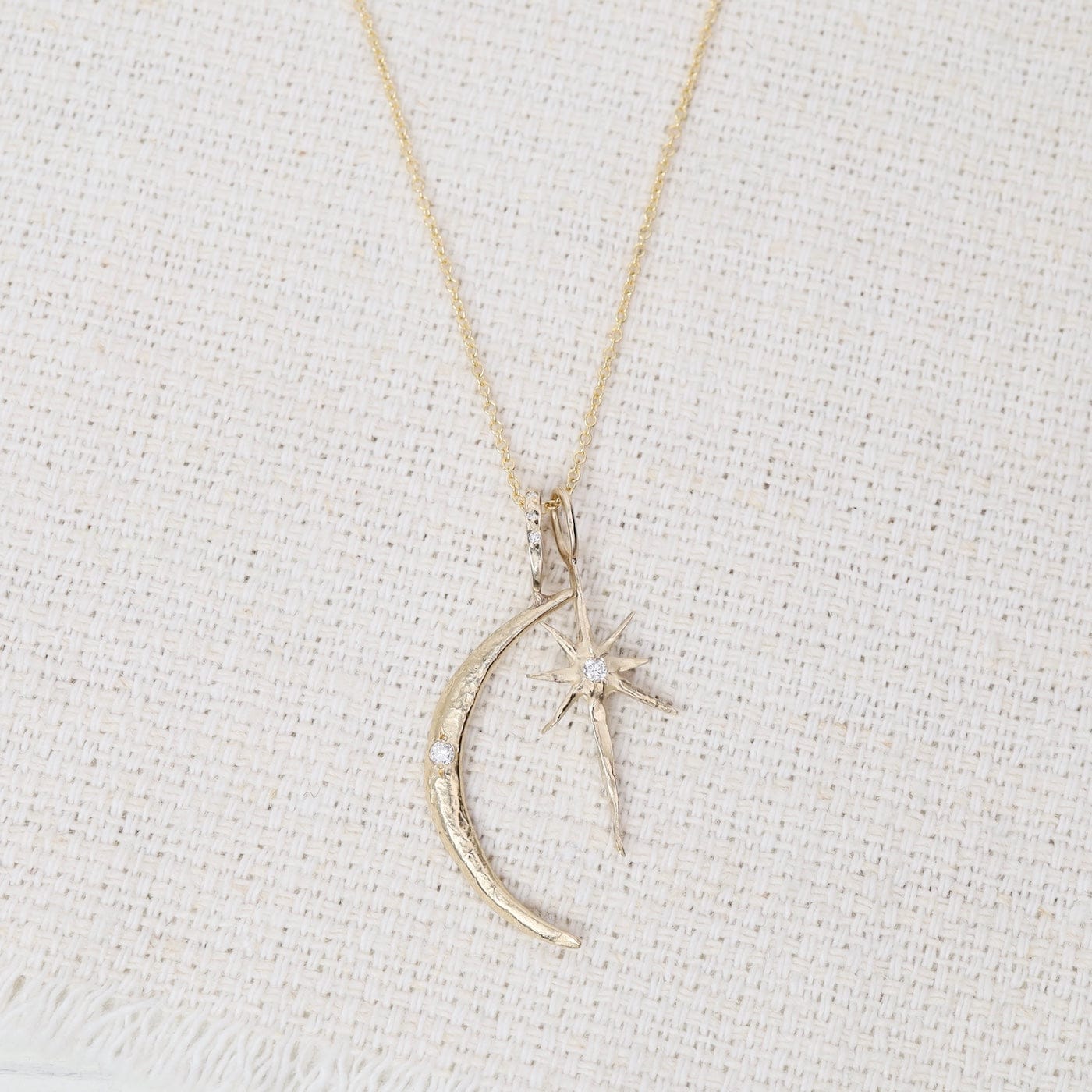 NKL-14K 14k Gold Moon and Divine Guidance Star Necklace