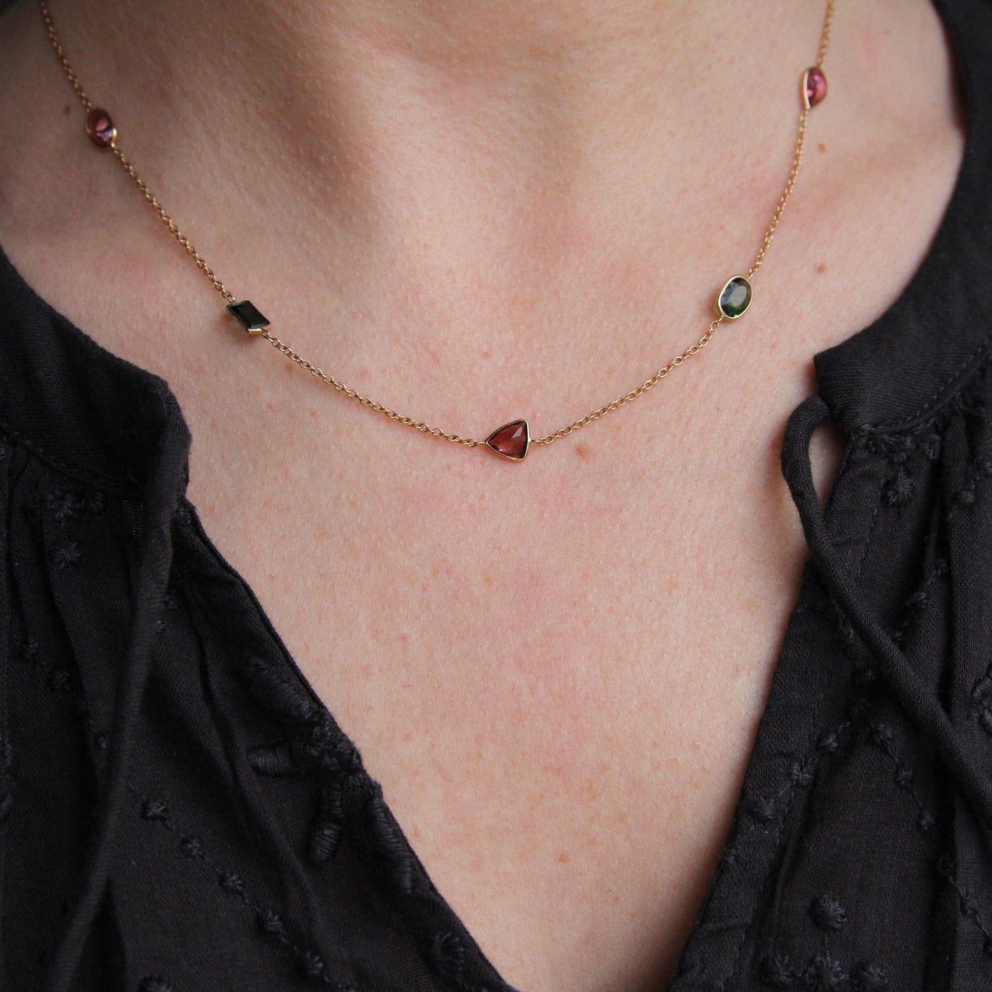 NKL-14K 14k Gold Multicolor Tourmaline Necklace