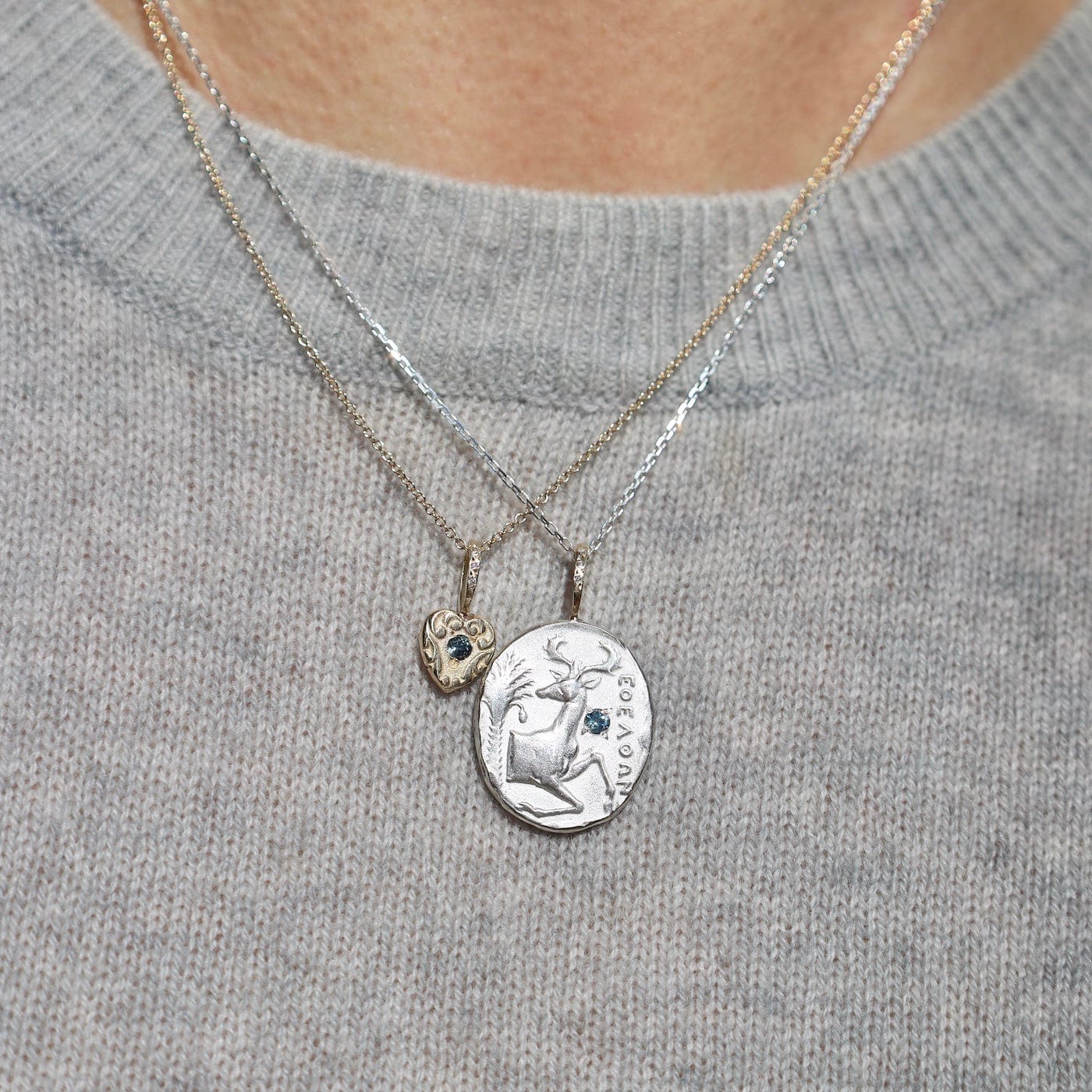 NKL-14K 14K Gold Necklace Heart Artifact Necklace with Mon