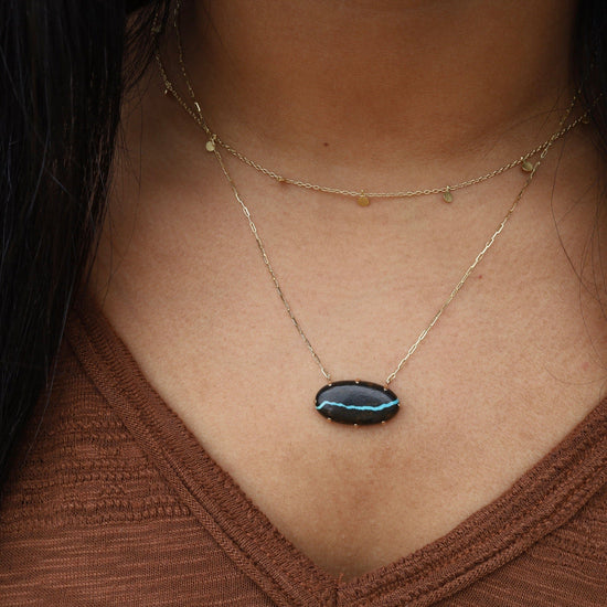 NKL-14K 14K Gold Necklace Oval Blackwater Turquoise