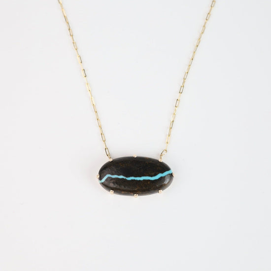 NKL-14K 14K Gold Necklace Oval Blackwater Turquoise