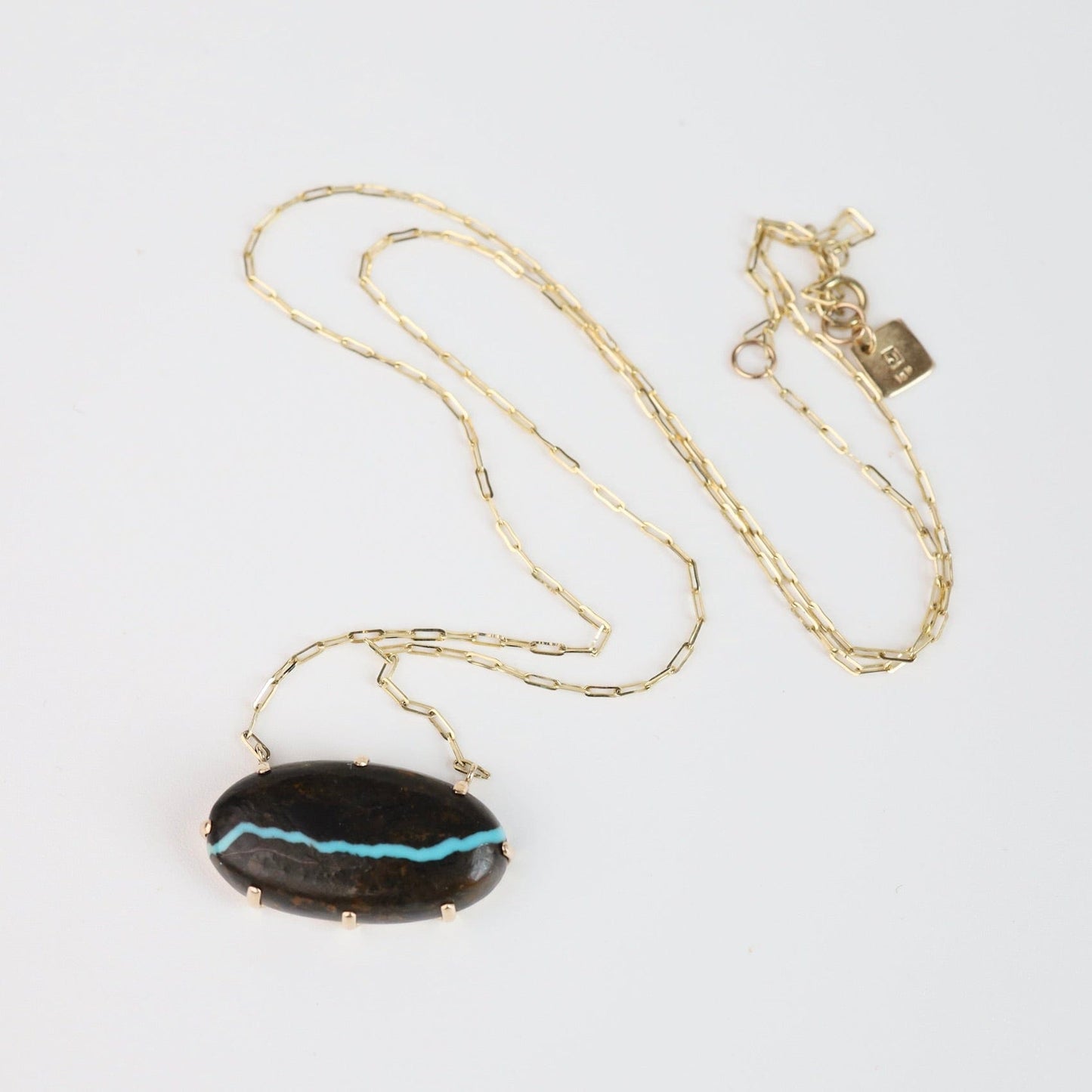 NKL-14K 14K Gold Necklace Oval Blackwater Turquoise