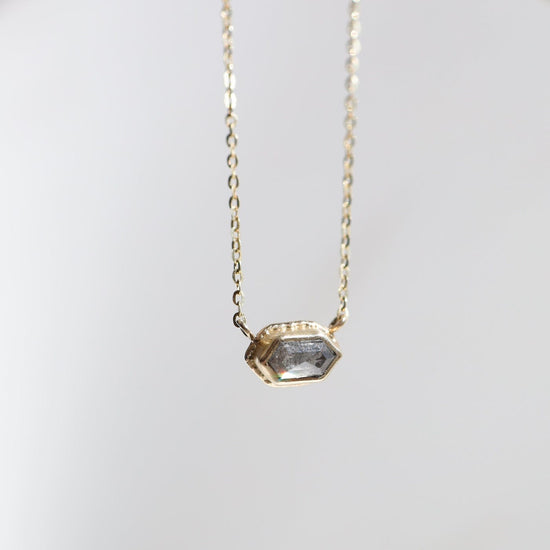 NKL-14K 14K Gold Necklace w/ Hexagon Faceted .45 ct RUSTIC