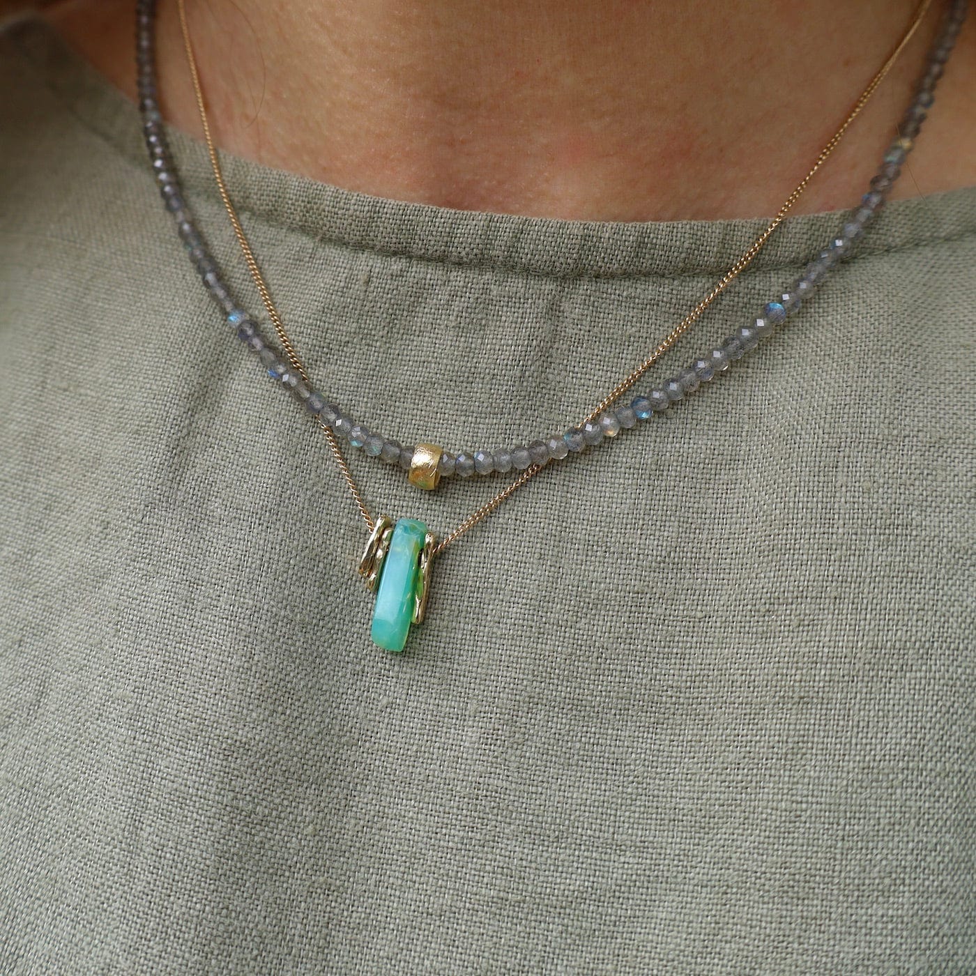 NKL-14K 14k Gold Necklace with Peruvian Opal Slice