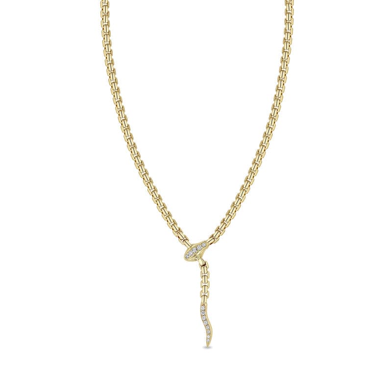 
                      
                        NKL-14K 14K GOLD PAVÉ DIAMOND SERPENT BOX CHAIN NECKLACE
                      
                    