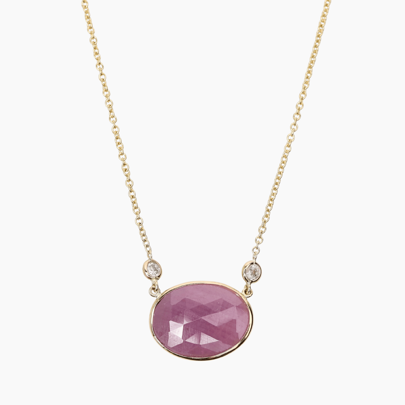 NKL-14K 14k Gold Pink Sapphire Slice & Diamond Necklace