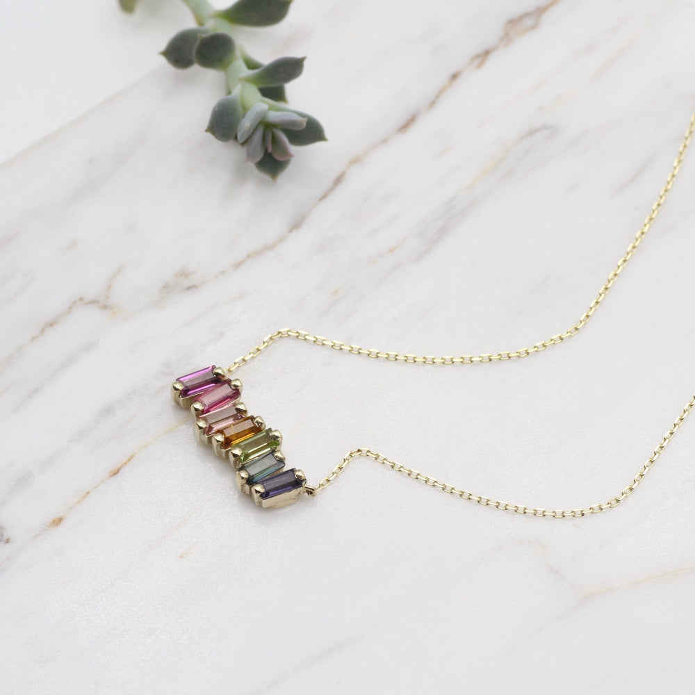 
                  
                    NKL-14K 14k Gold Rainbow Baguette Bar Necklace
                  
                