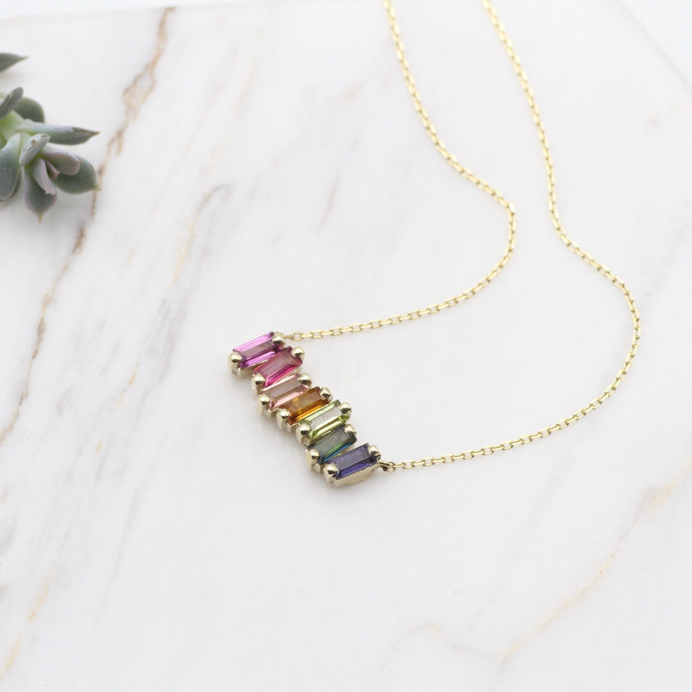 
                  
                    NKL-14K 14k Gold Rainbow Baguette Bar Necklace
                  
                