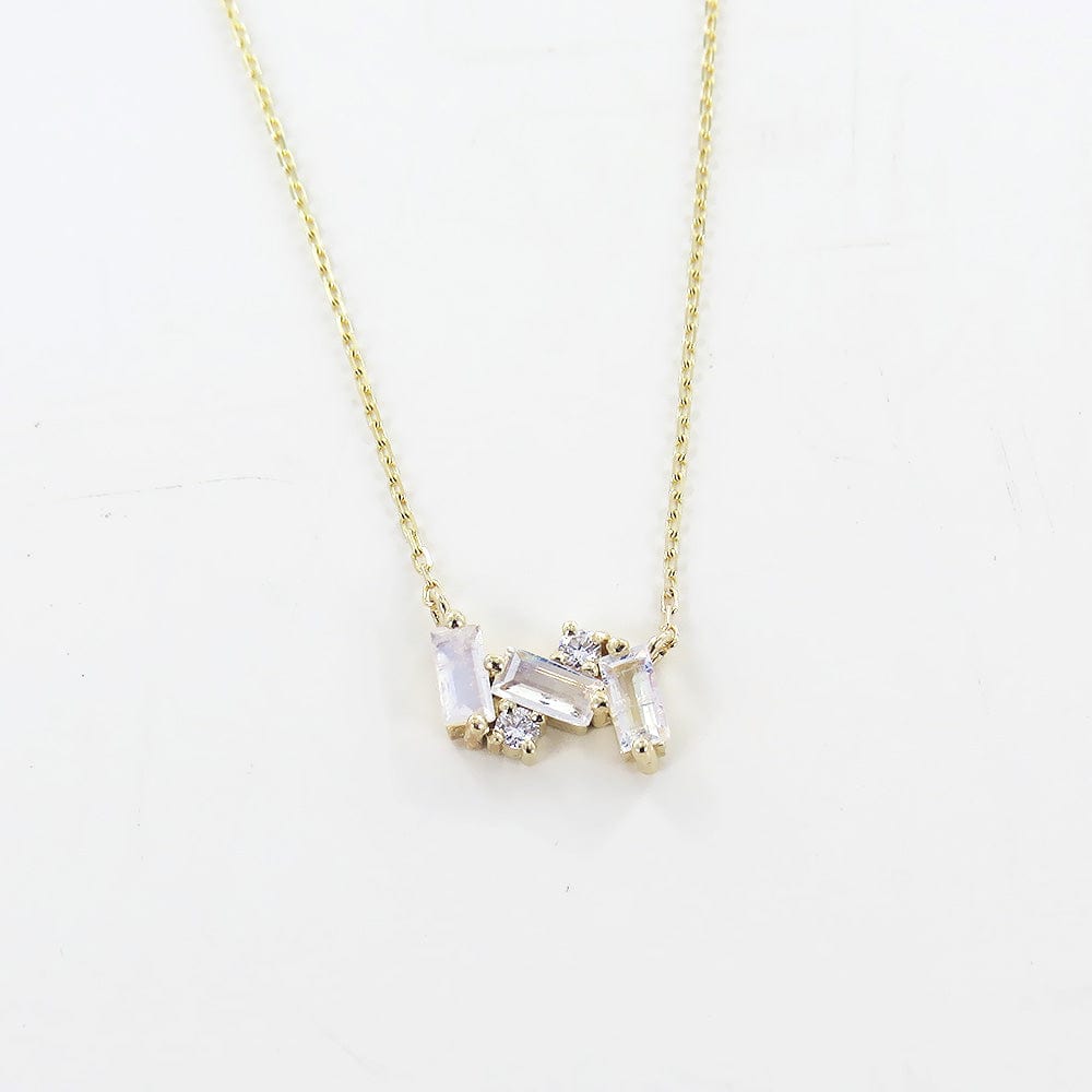 NKL-14K 14k Gold Rainbow Moonstone and Diamond Necklace