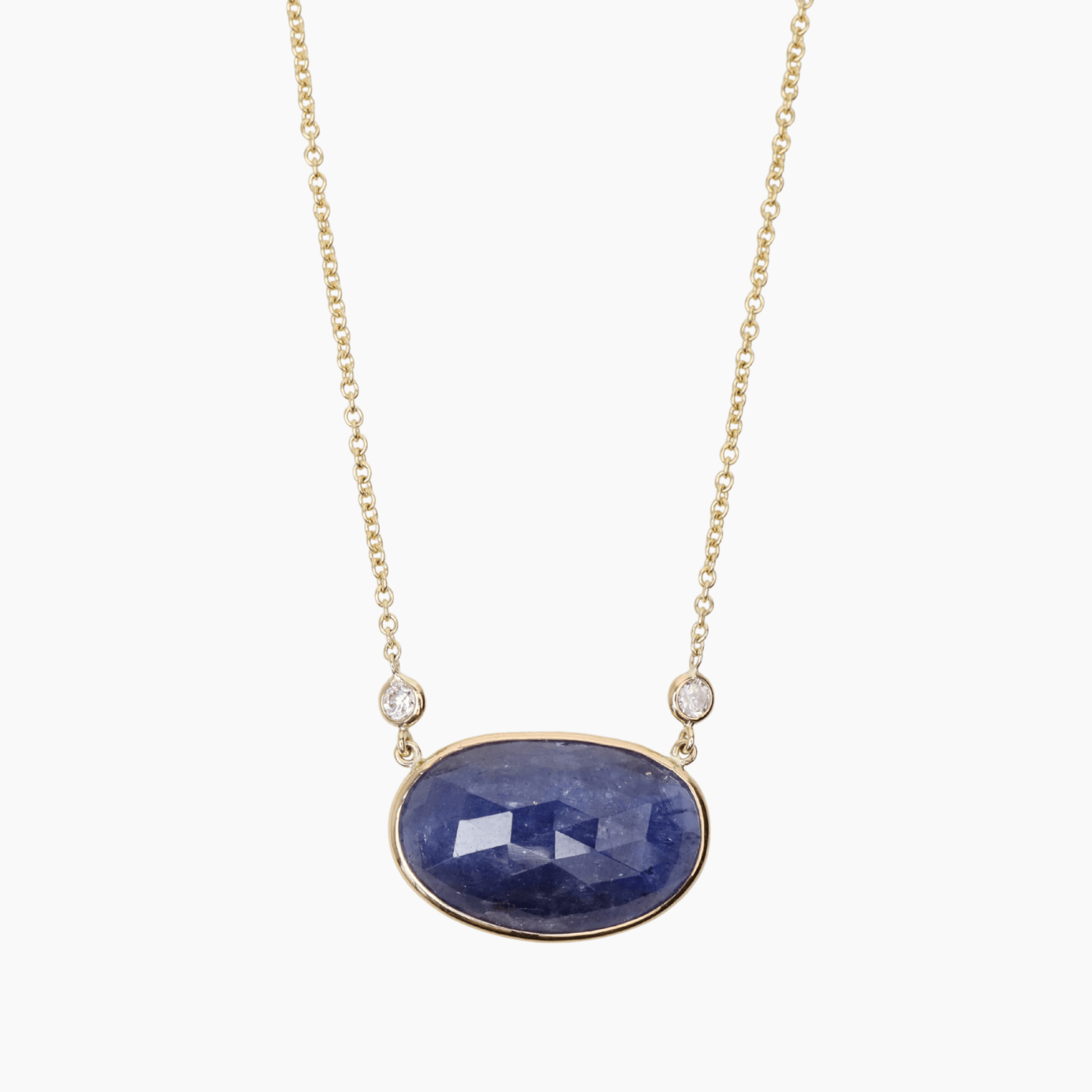 NKL-14K 14k Gold Sapphire Slice & Diamond Necklace