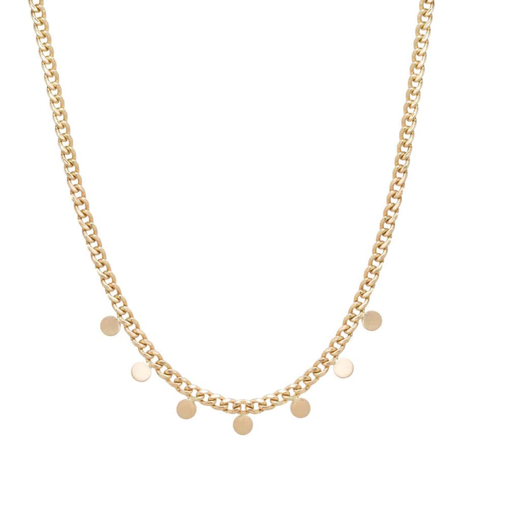 NKL-14K 14K GOLD SMALL CURB CHAIN NECKLACE WITH 7 ITTY BIT