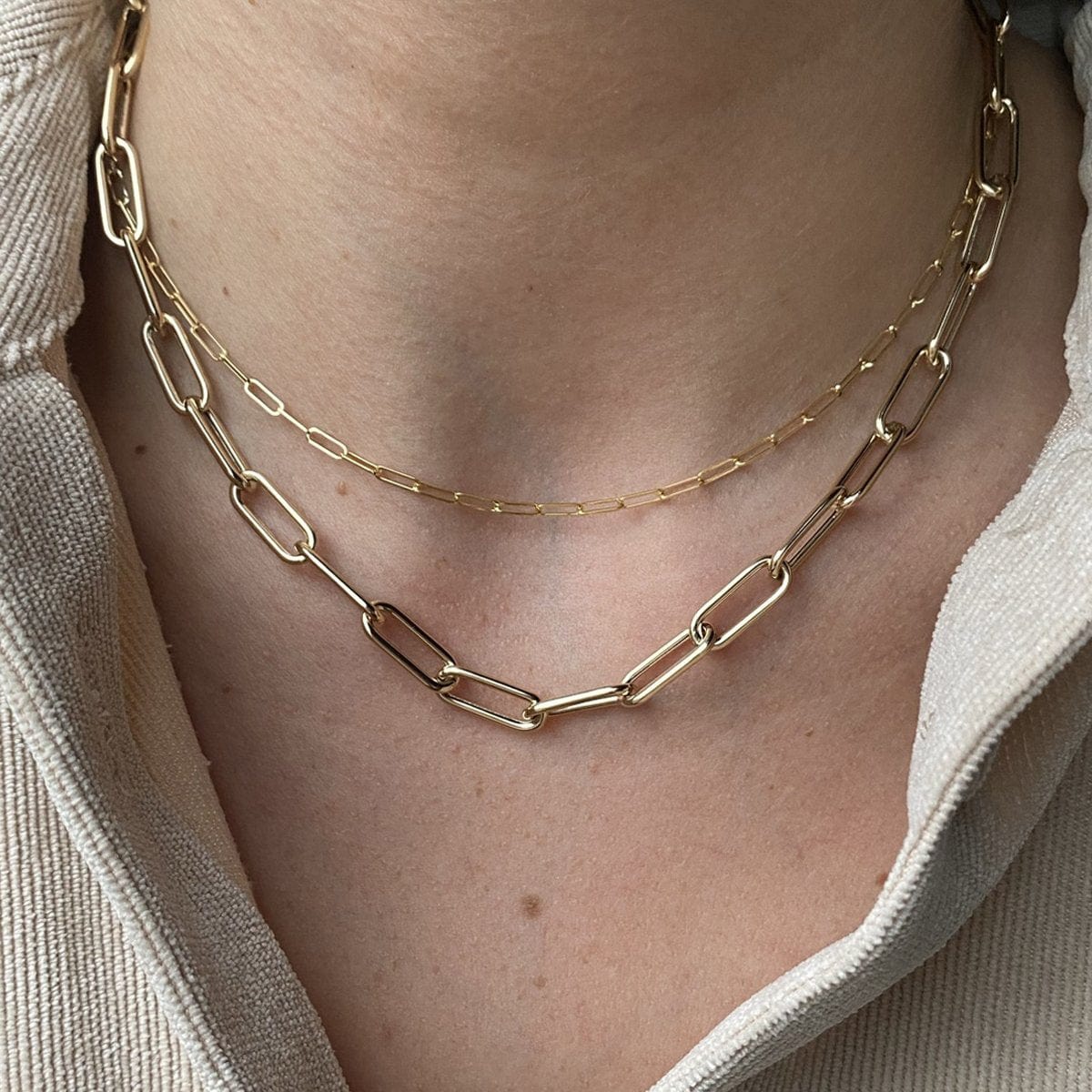 NKL-14K 14k Gold Small Paperclip Chain Necklace