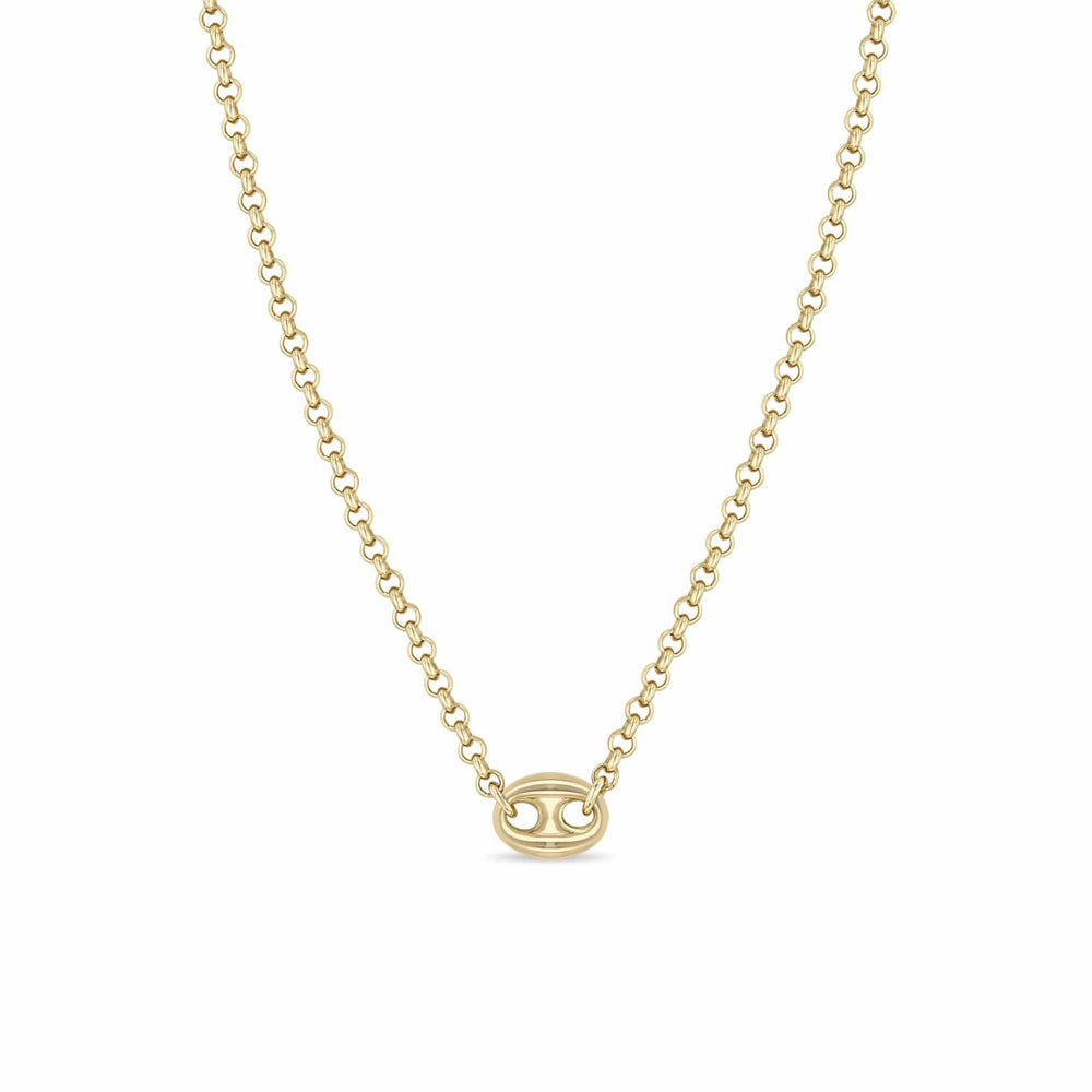 NKL-14K 14k Gold Small Rolo Chain Necklace with Large Mariner Link