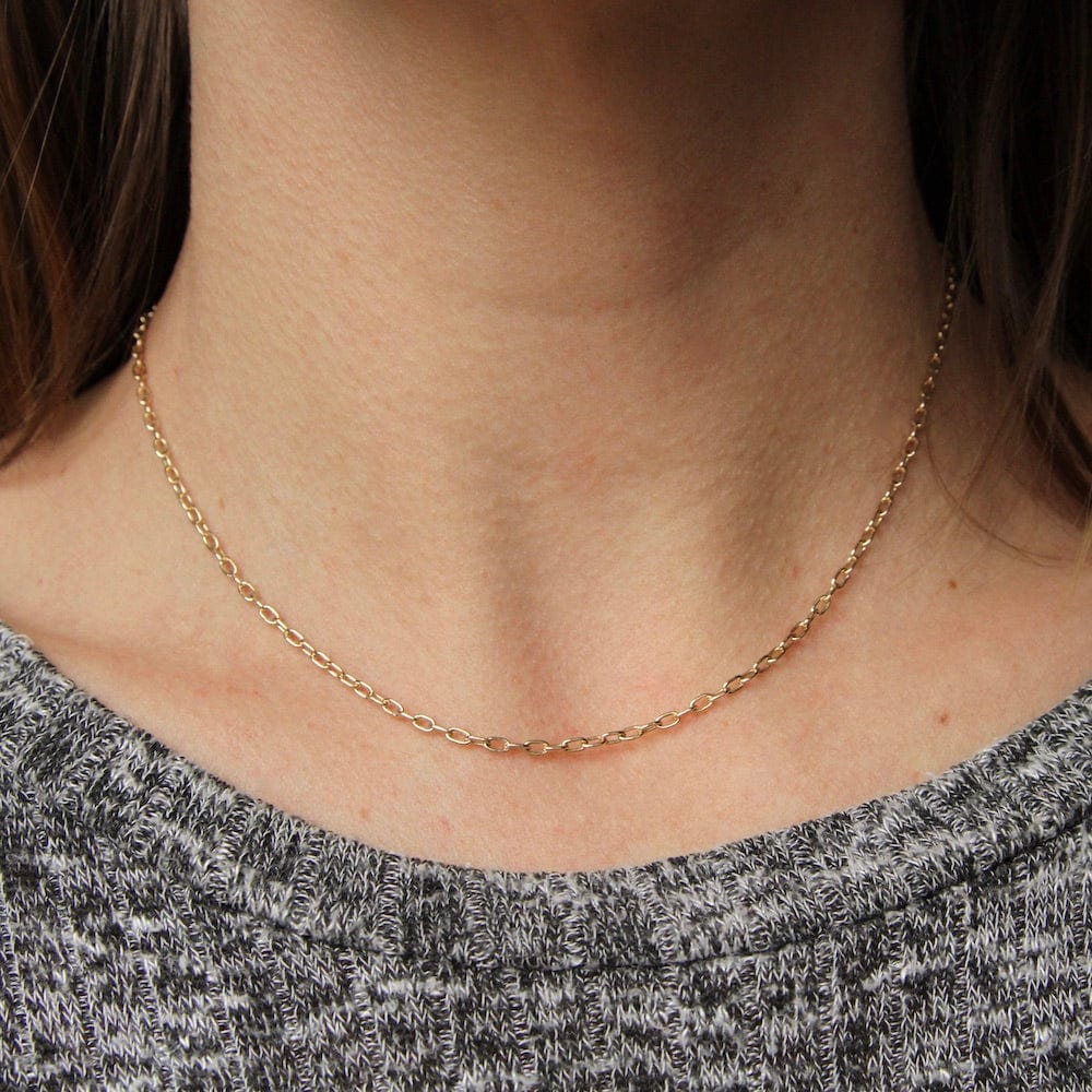 NKL-14K 14K Gold Small Square Oval Link Chain Necklace