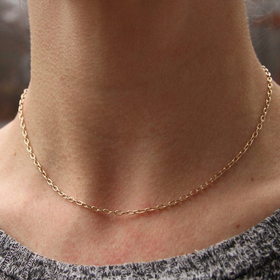 NKL-14K 14K Gold Small Square Oval Link Chain Necklace