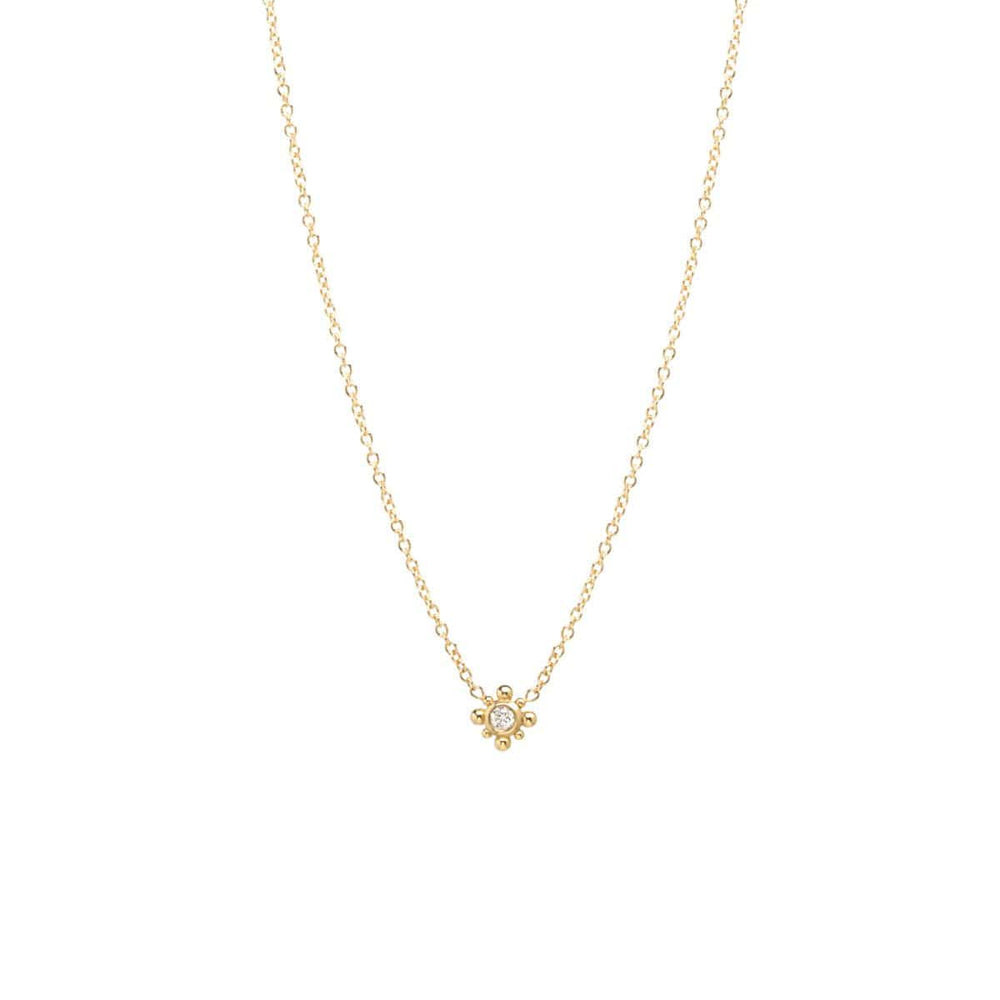 NKL-14K 14K Gold Tiny Bead Diamond Starburst Necklace