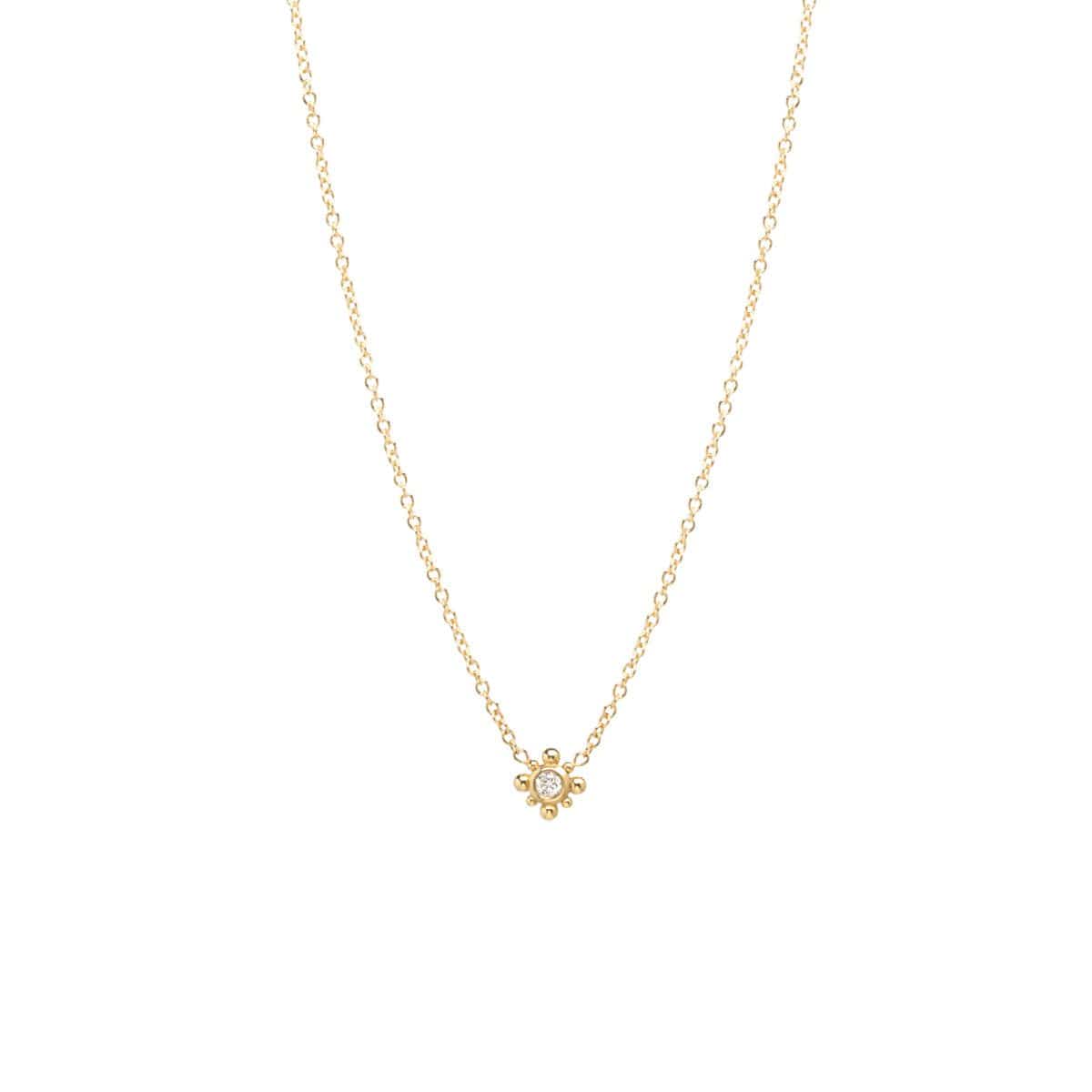 NKL-14K 14K Gold Tiny Bead Diamond Starburst Necklace