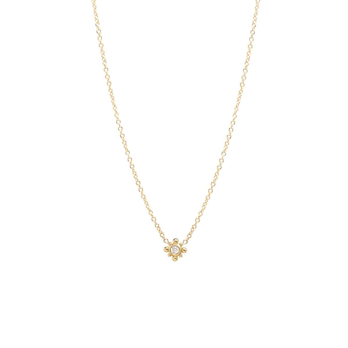 NKL-14K 14K Gold Tiny Bead Diamond Starburst Necklace