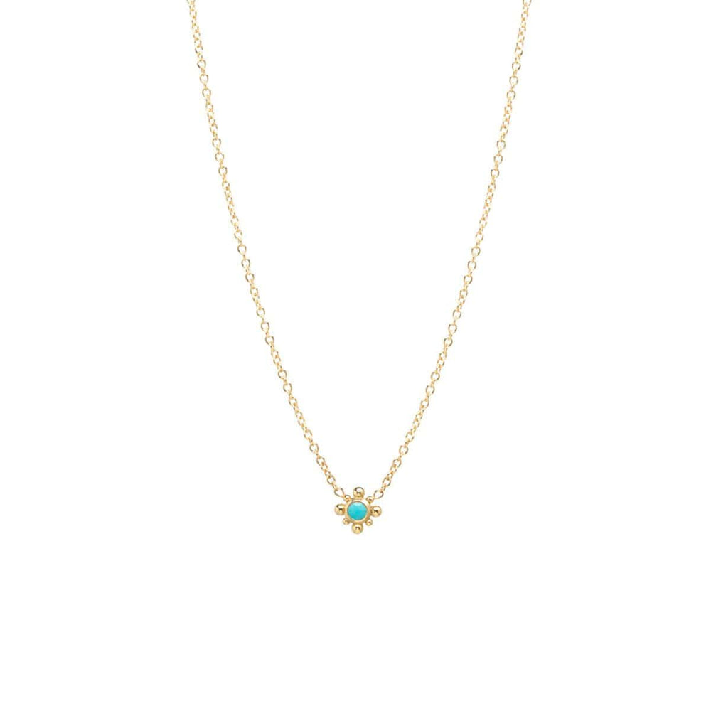 NKL-14K 14K Gold Tiny Bead Turquoise Starburst Necklace