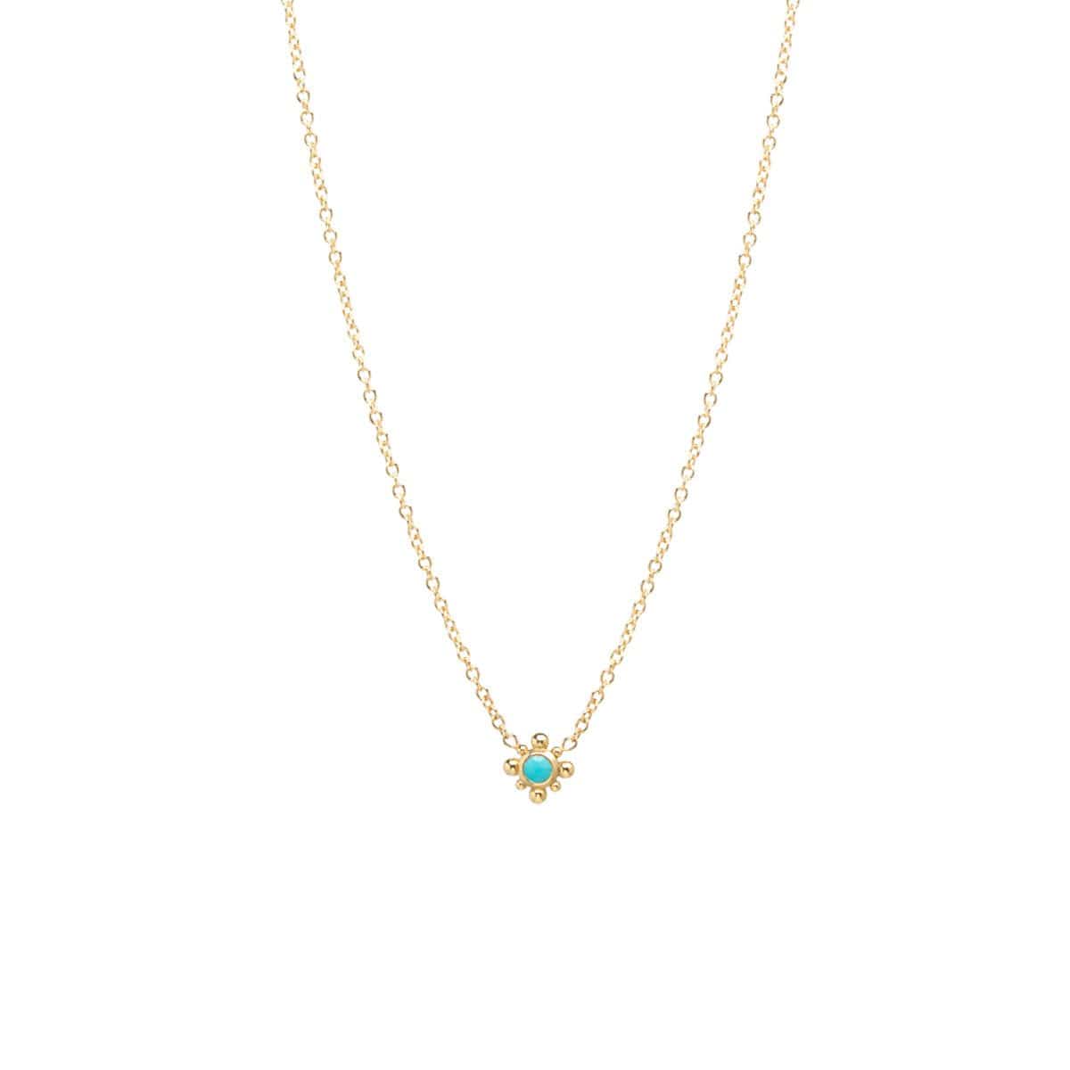 NKL-14K 14K Gold Tiny Bead Turquoise Starburst Necklace