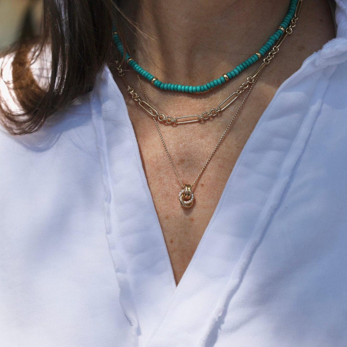 NKL-14K 14k Gold & Turquoise Rondelle Bead Necklace