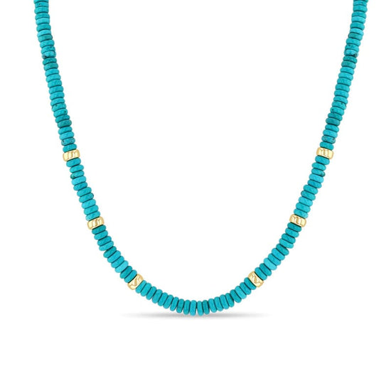 NKL-14K 14k Gold & Turquoise Rondelle Bead Necklace