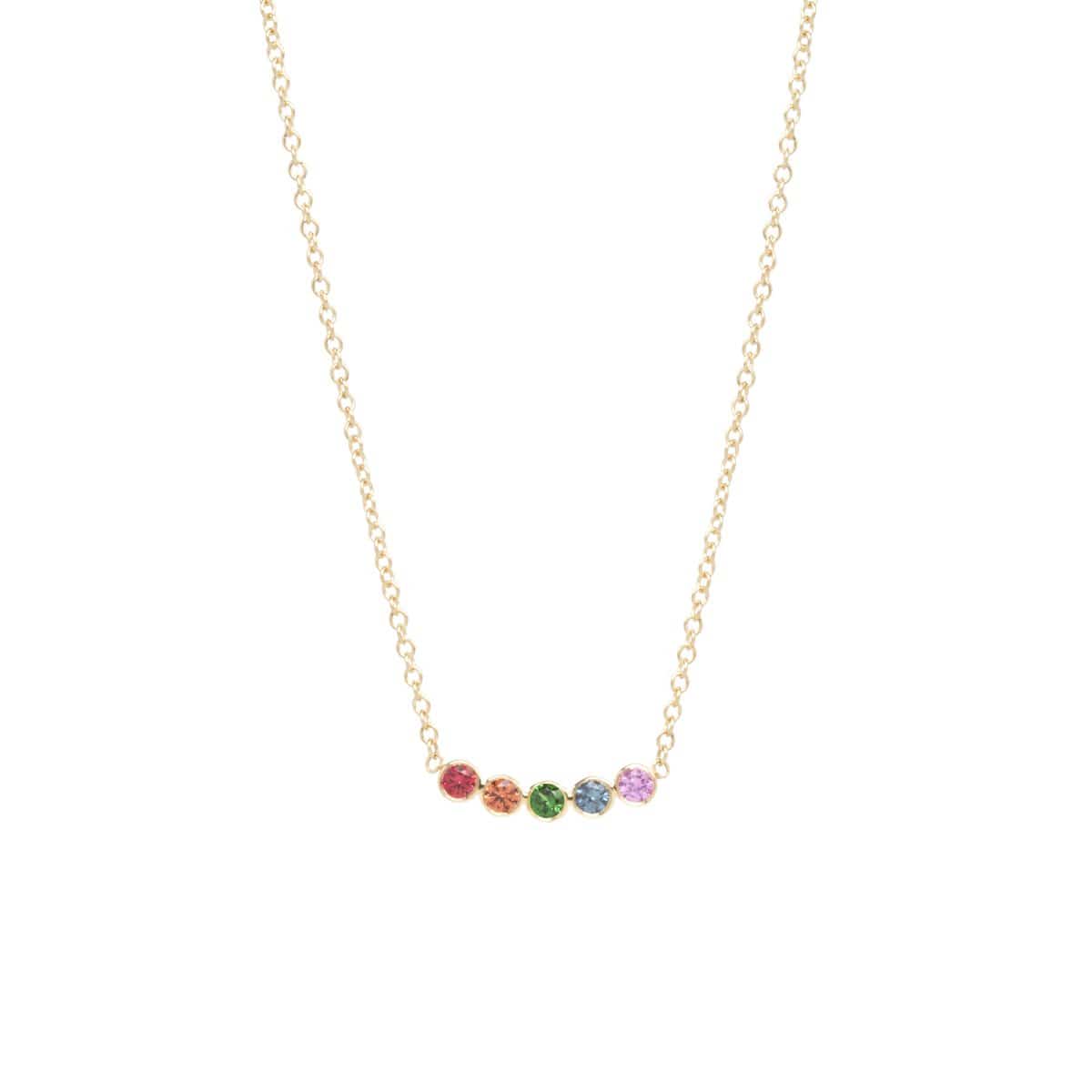 NKL-14K 14K Gold with 5 Bezel Set Rainbow Sapphires Necklace