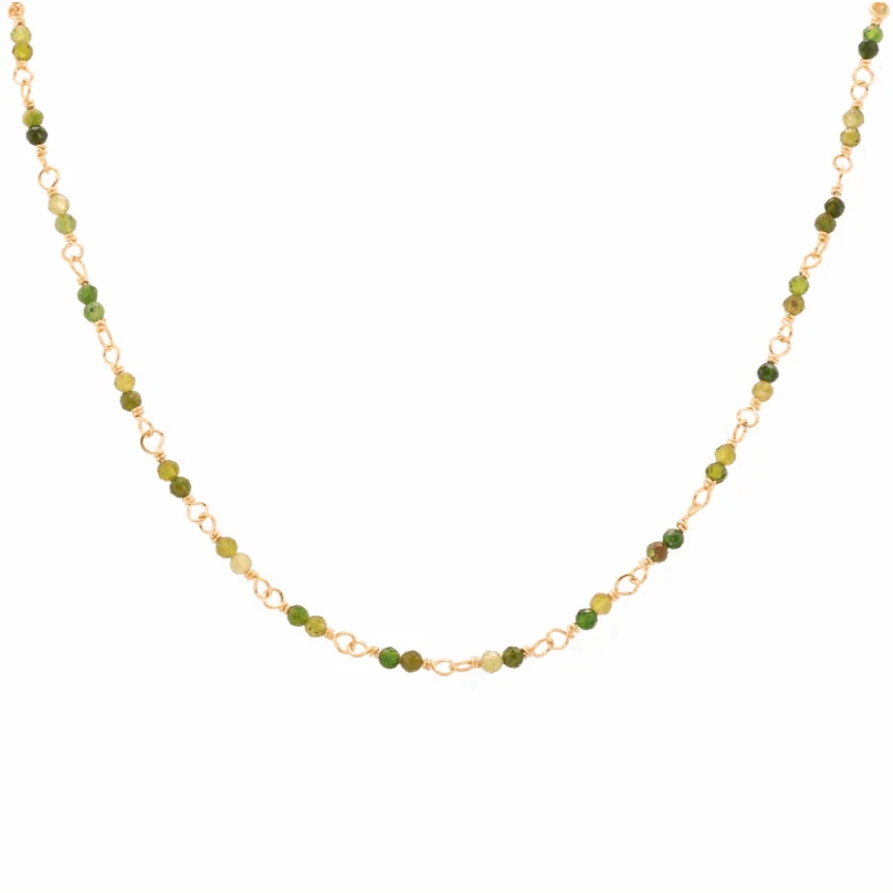 NKL-14K 14k Hand-Tied Natural Green Tourmaline Gemstone Necklace