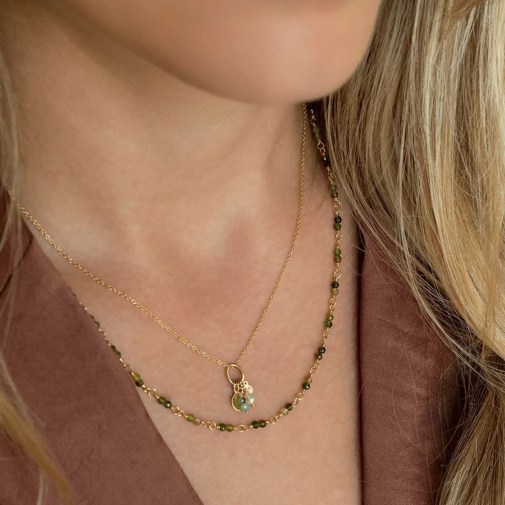 NKL-14K 14k Hand-Tied Natural Green Tourmaline Gemstone Necklace