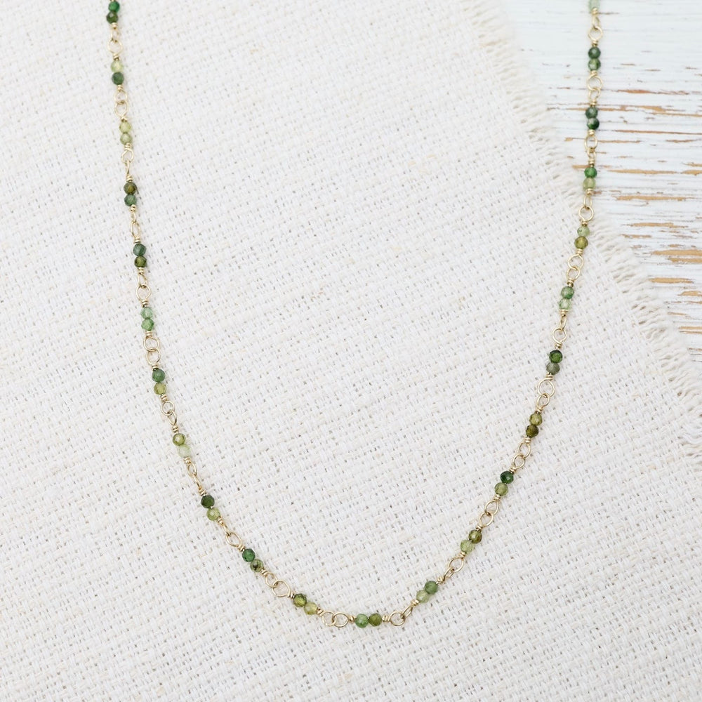 NKL-14K 14k Hand-Tied Natural Green Tourmaline Gemstone Necklace