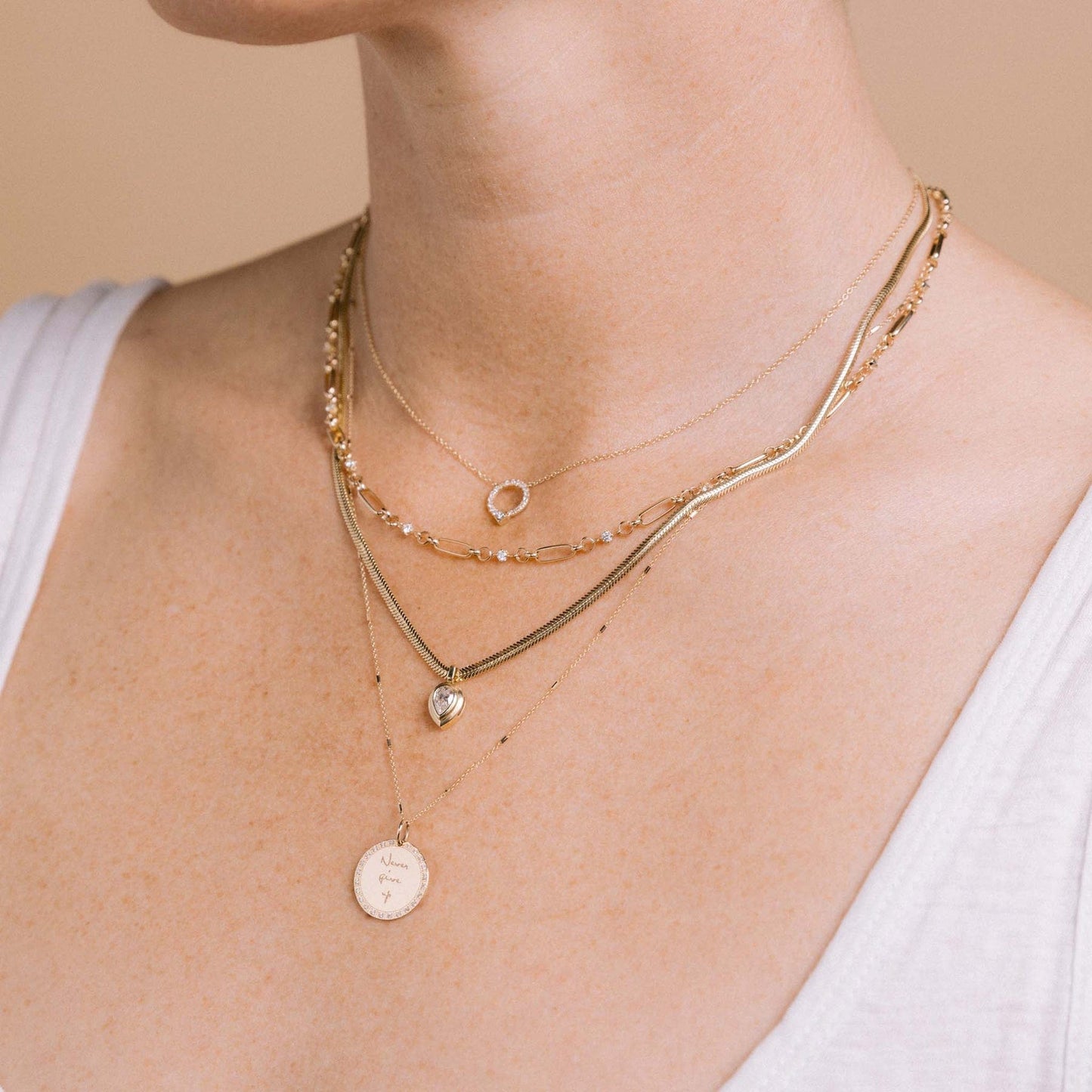 NKL-14K 14k Linked Prong Diamond & Medium Paperclip Rolo Chain Necklace