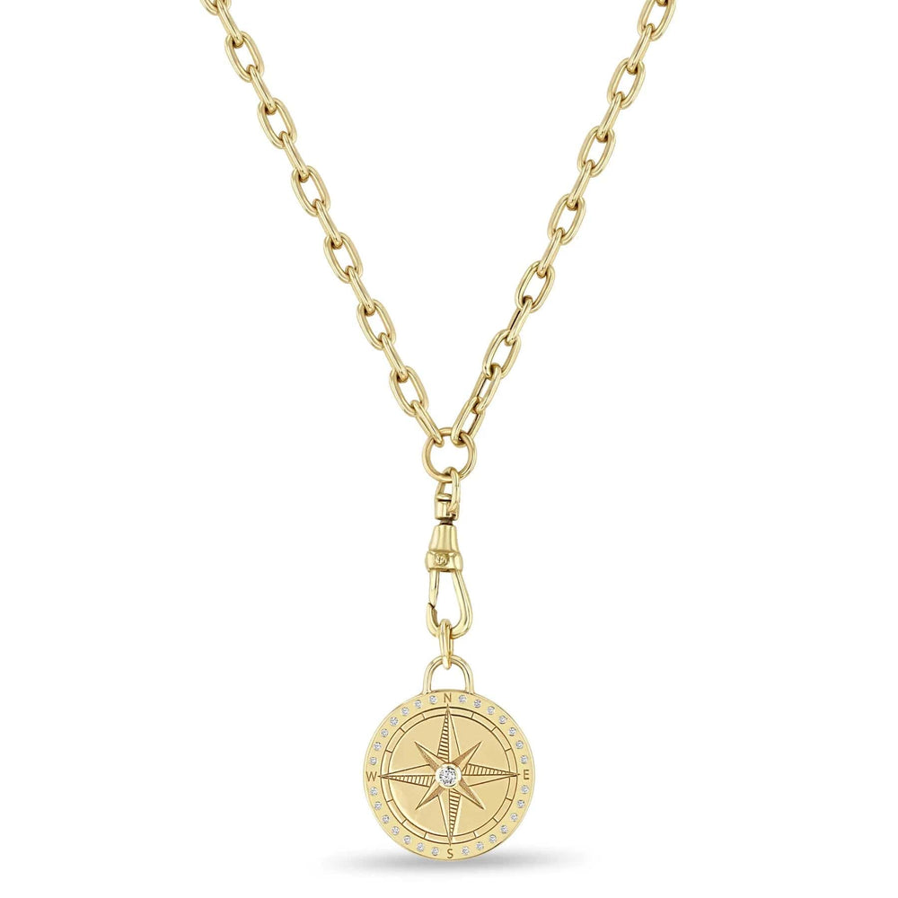 NKL-14K 14k Medium Compass Medallion Square Oval Chain with Fob Clasp Necklace