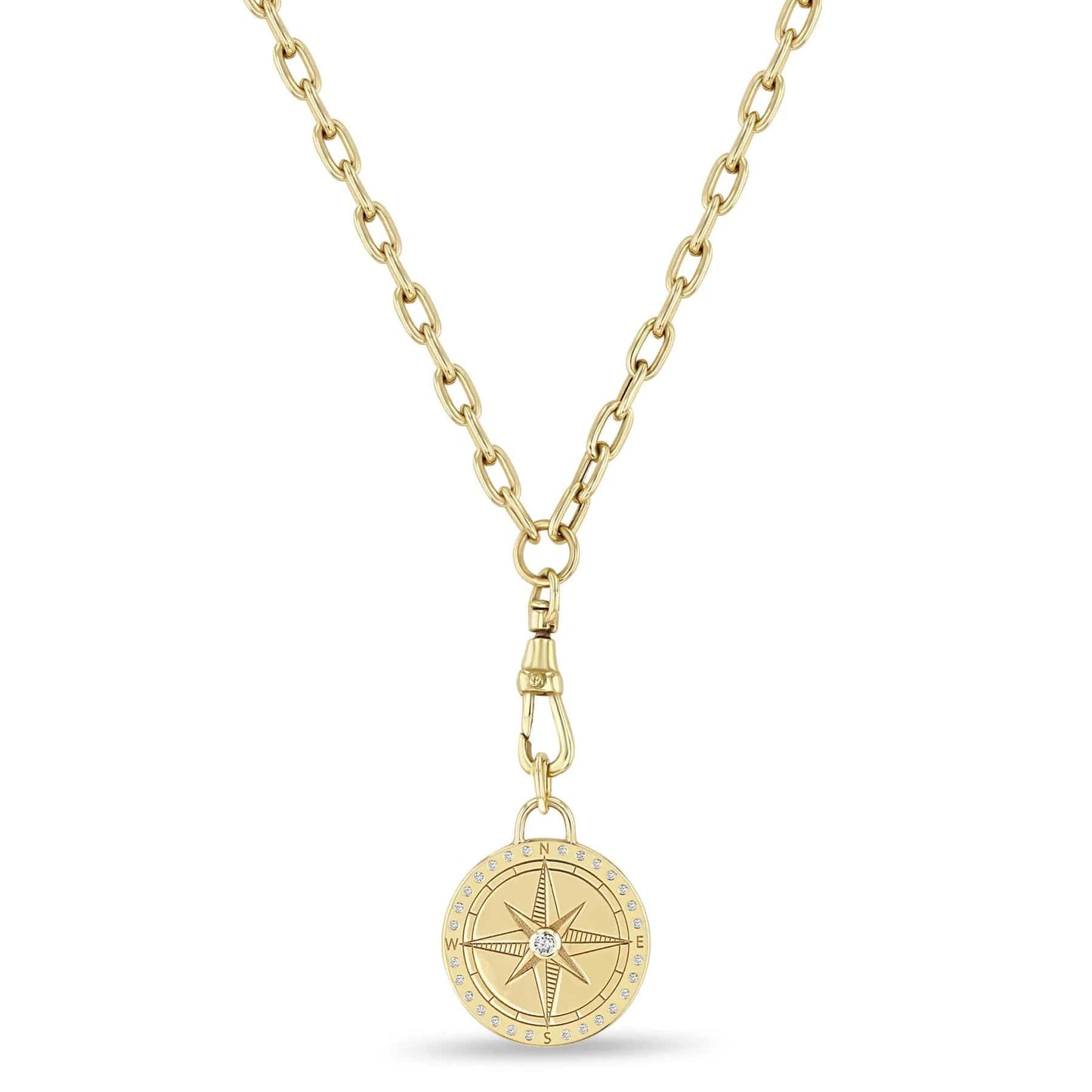 NKL-14K 14k Medium Compass Medallion Square Oval Chain with Fob Clasp Necklace