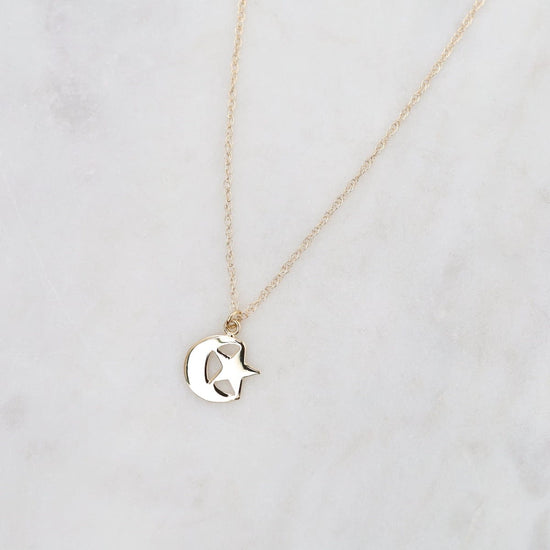 Load image into Gallery viewer, NKL-14K 14k Moon &amp;amp; Star Pendant Necklace

