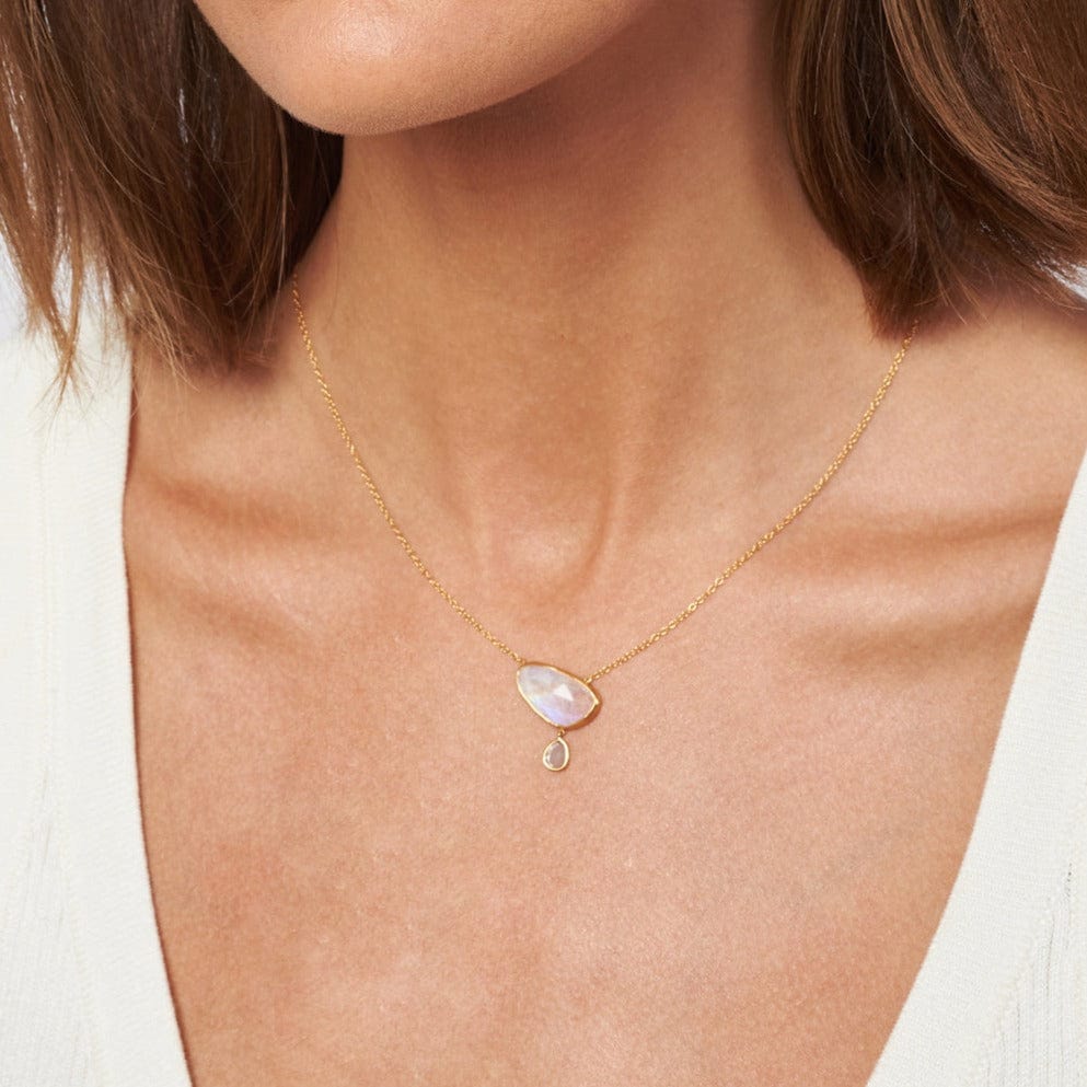 
                      
                        NKL-14K 14K Moonstone Diamond Drop Gold Cliff Necklace
                      
                    