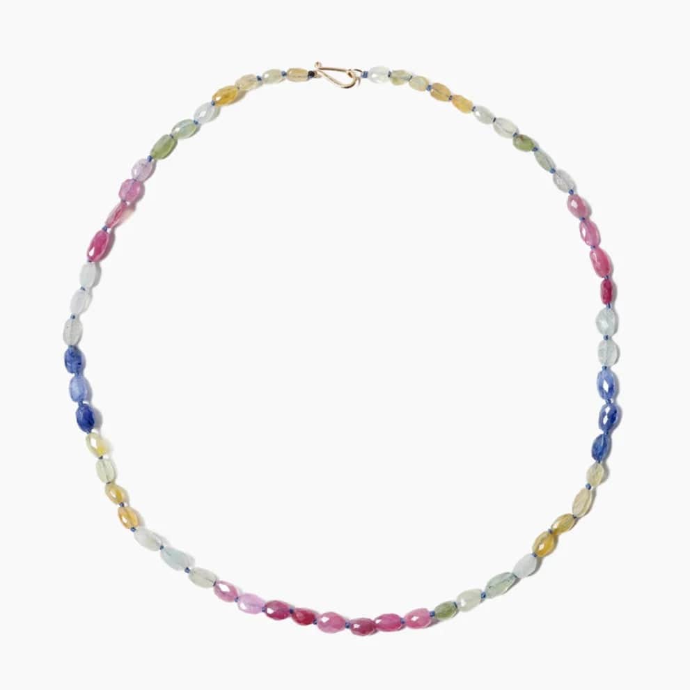 NKL-14K 14K Multi Oval Sapphire Bead Necklace