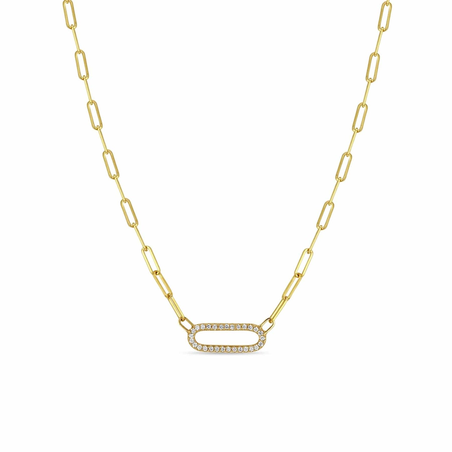 NKL-14K 14k Pavé Diamond Link Small Paperclip Chain Necklace