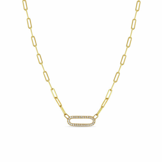 NKL-14K 14k Pavé Diamond Link Small Paperclip Chain Necklace