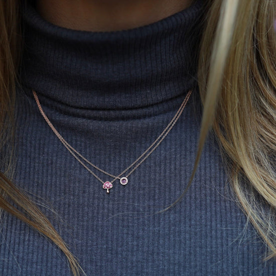 NKL-14K 14k Pink Tourmaline Diamond Halo Necklace