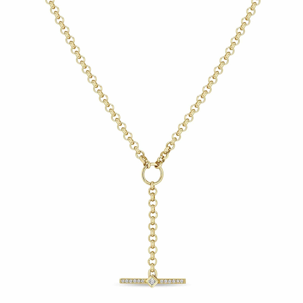 NKL-14K 14k Princess Diamond &amp; Diamond Bar Toggle Lariat Necklace