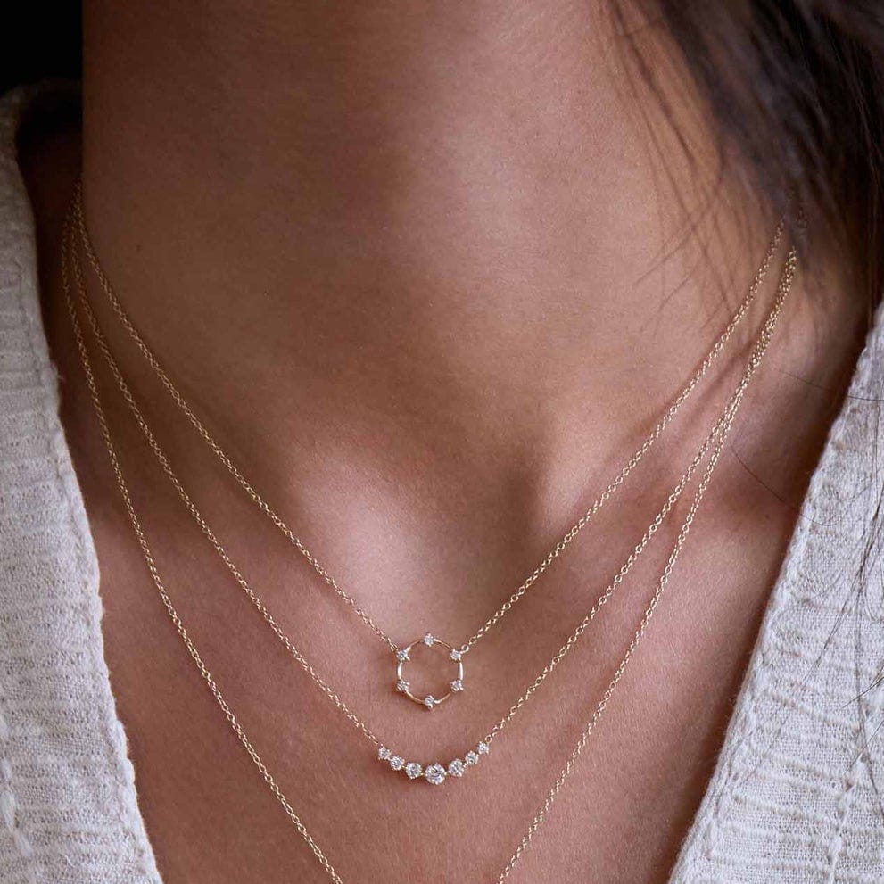 NKL-14K 14k Prong Diamond Dash Small Circle Necklace