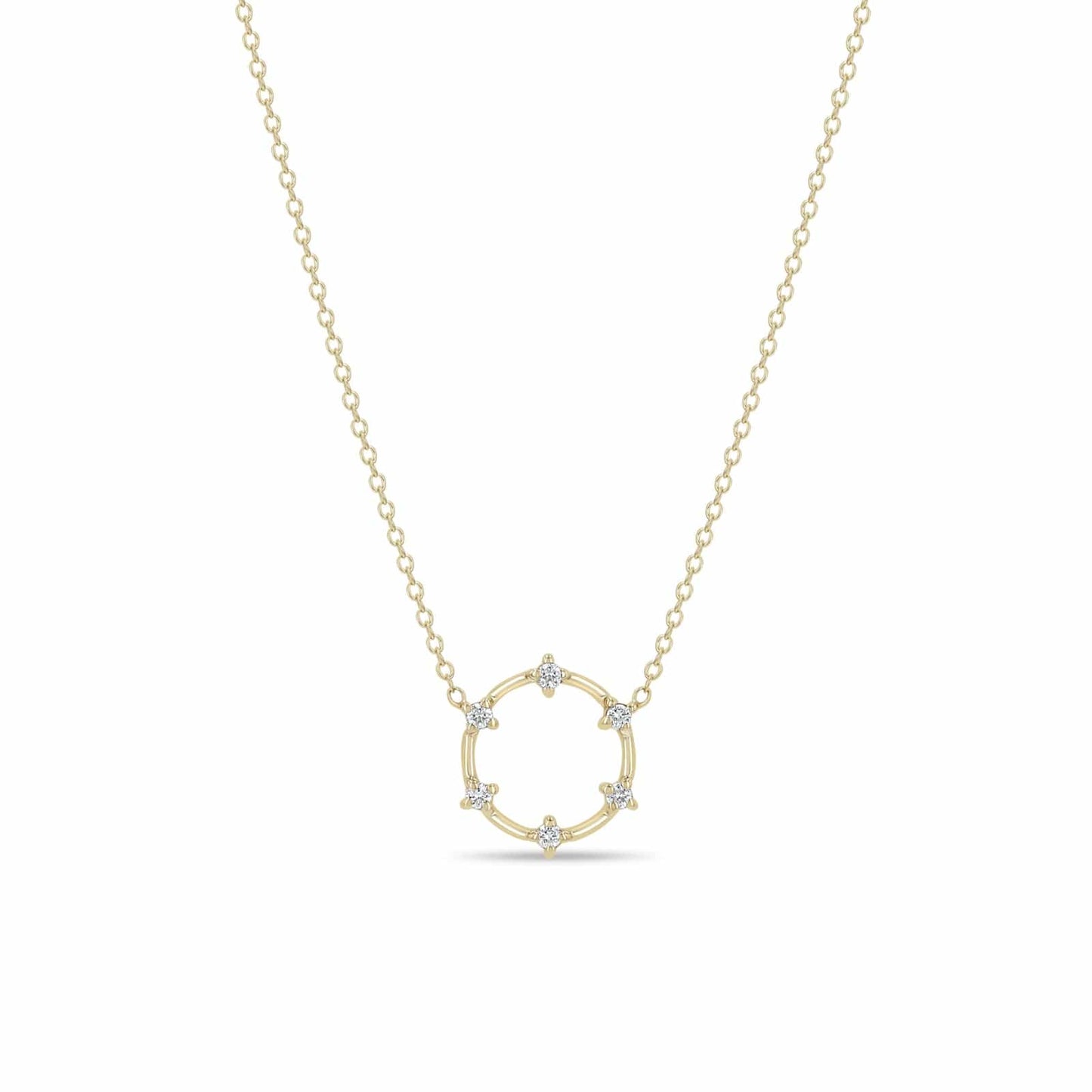NKL-14K 14k Prong Diamond Dash Small Circle Necklace