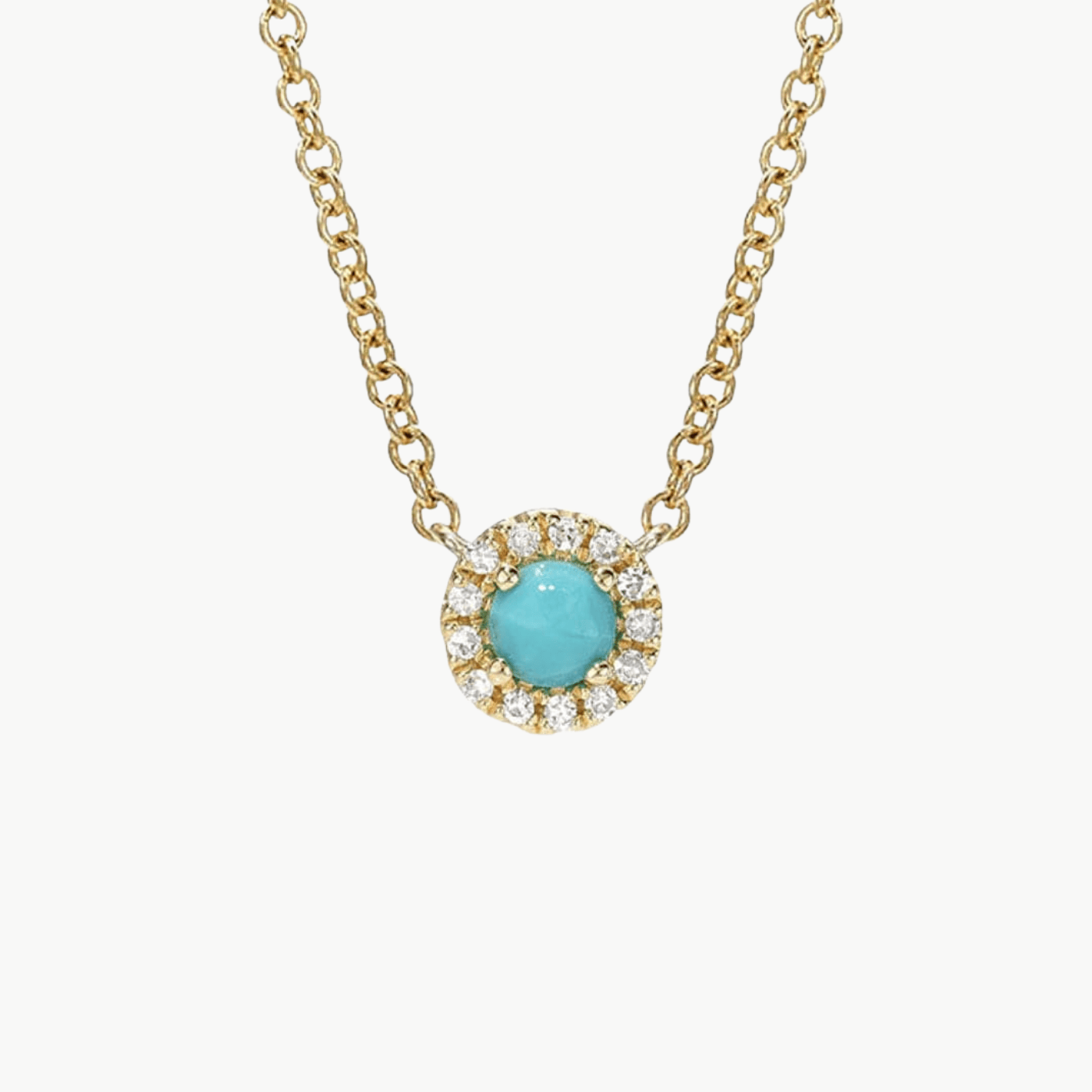 NKL-14K 14k Rose Cut Turquoise Center with Diamond Halo Necklace