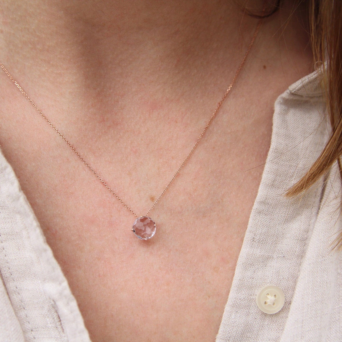 NKL-14K 14k Rose Gold 8mm Round Rose de France Necklace