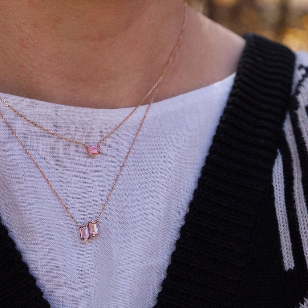 
                  
                    NKL-14K 14k Rose Gold Double Morganite Emerald Cut Necklace
                  
                