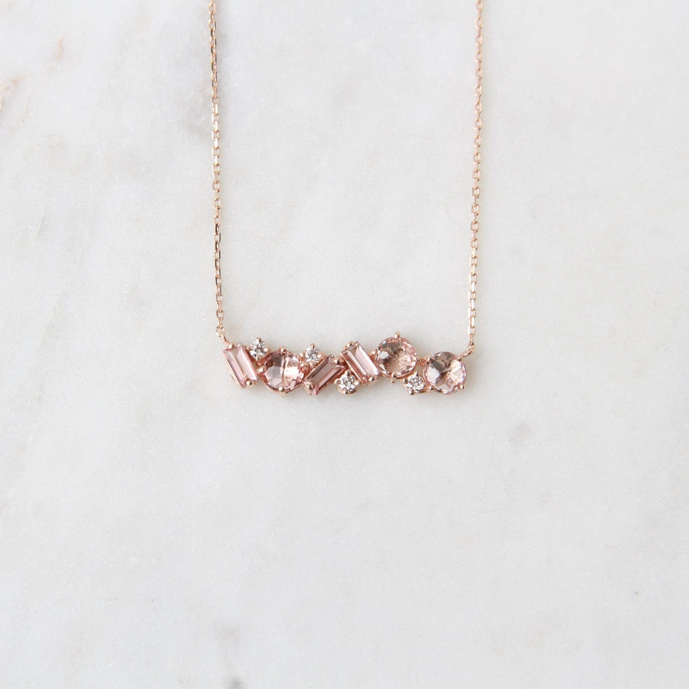 NKL-14K 14k Rose Gold Morganite Topaz Bar Necklace