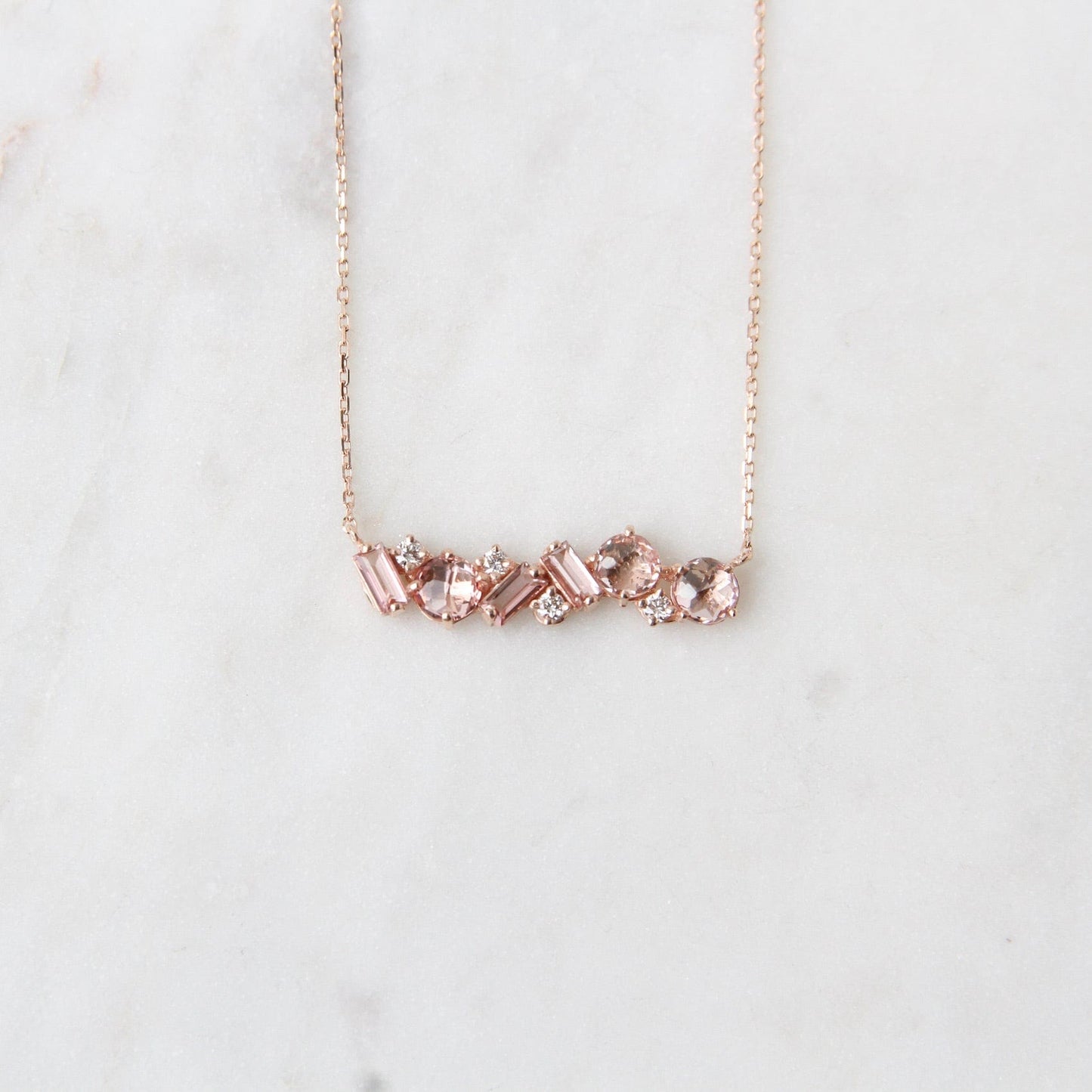 NKL-14K 14k Rose Gold Morganite Topaz Bar Necklace